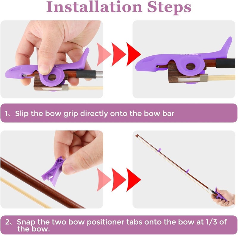 RANMING Violin Bow Holder for Practice– Silicone Hand Position Corrector Non-Slip Teaching Tool for Beginners Students Improve Bow Grip & Posture Violin Teaching Aid With 2 Bow Stopper Purple - Image 4